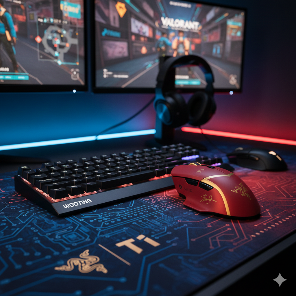 Razer Viper V3 Pro Faker EditionとWooting 60HEが置かれた最強のゲーミングデスク環境